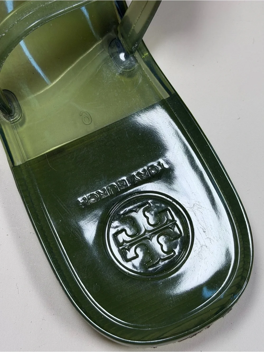 Tory Burch Olive Green Jelly Logo Thong Sandals